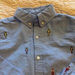 Boys Janie and Jack blue chambray  Button-Up Shirt with Embroidered nutcrackers